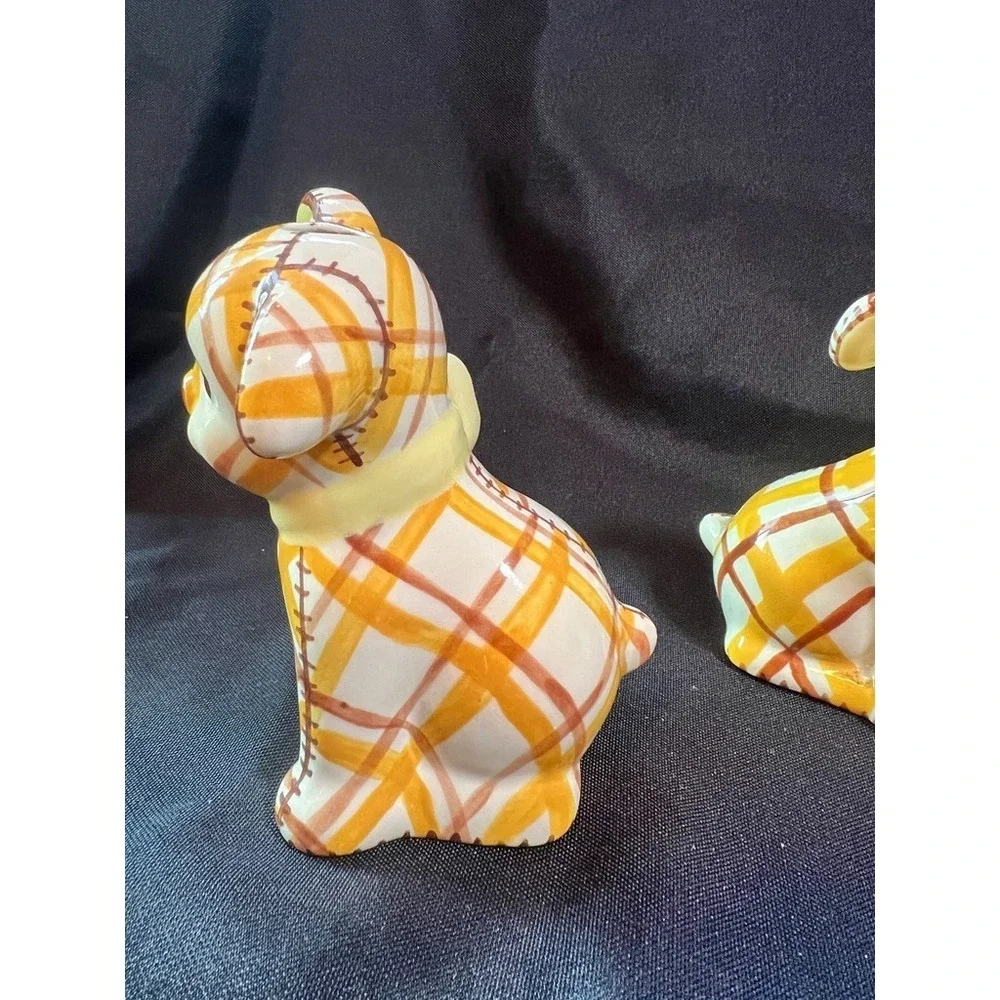 Vintage Brayton Laguna Pottery Plaid Puppy Dog Salt & Pepper Shakers 1930s Calif